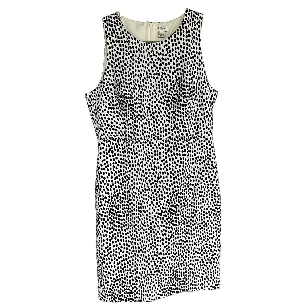 J Crew Sheath Dress Womens 12 Navy Blue White Polka Dot Sleeveless Business Work